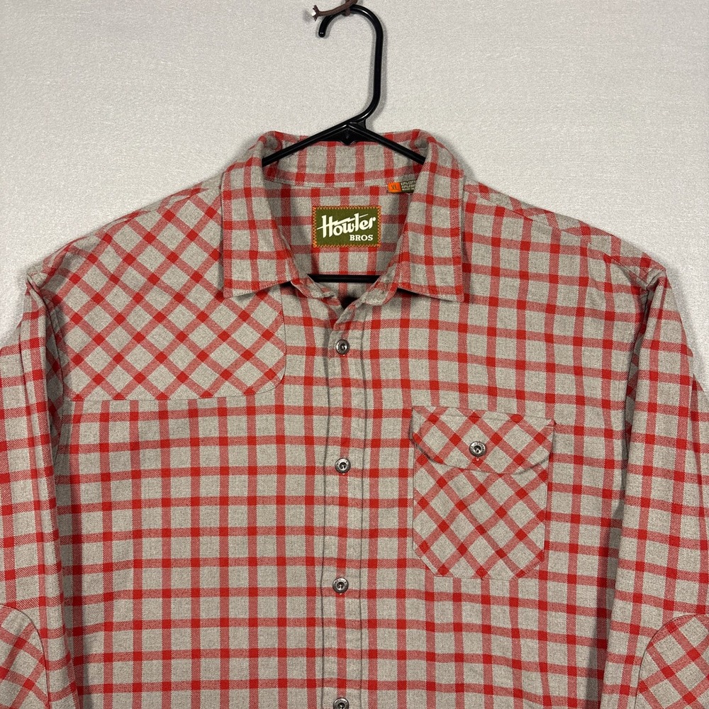 Howler Bros Harkers Flannel Mens XL Cohen Plaid Long Sleeve Gray Red